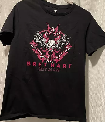 Bret Hart Hitman Black Skull Maple Leaf Mens T-Shirt Fanatics Small • $12