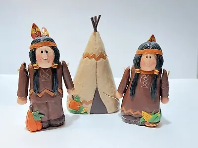 Set Of 3 Eddie Walker Thanksgiving Native American Man Woman Teepee Midwest • $95