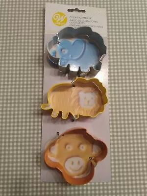 Wilton Cookie Cutters Set Of 3 Zoo Animals Elephant Monkey Lion Metal New • $8.99