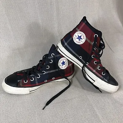Converse All Star Chuck Taylor Red/Blue Plaid Hi Top Sneakers Women's 5.5 150590 • £33.72