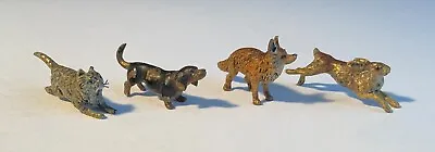 4 Antique Austrian Vienna Cold Painted Bronze Miniatures Rabbit Cat Fox Dog • $295