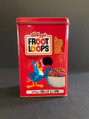 Vtg 1984 Kellogg's FROOT LOOPS Collectible Metal Tin - Tin Box Co 6 5/8  H • $11.99