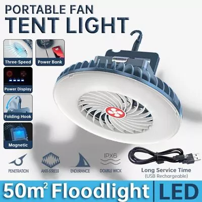 Light LED Lamp Fan 2400mahPortable Tent Camping Hiking Outdoor Ceiling Equipment • $17.43