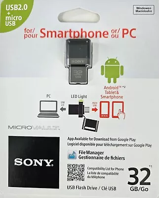 Sony 32GB Dual Micro + USB 2.0 Flash Drive For Android Phones Tablet & Laptops • $18.64