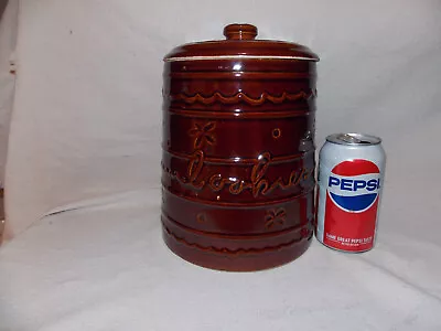 Marcrest Oven Proof Stoneware Large 8.5”w/lid10”Brown Daisy Dot Cookie Jar & Lid • $14.95