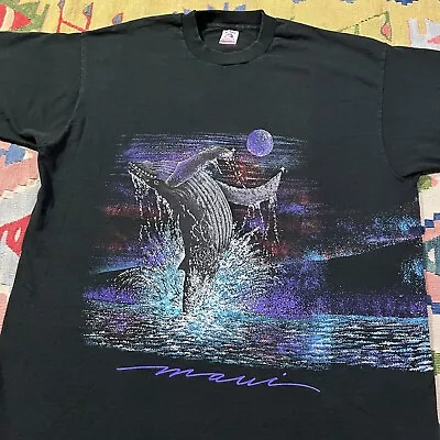 Vintage 90s Maui Hawaii Humpback Whale Black Graphic T-Shirt Men’s XL Retro • $19.99