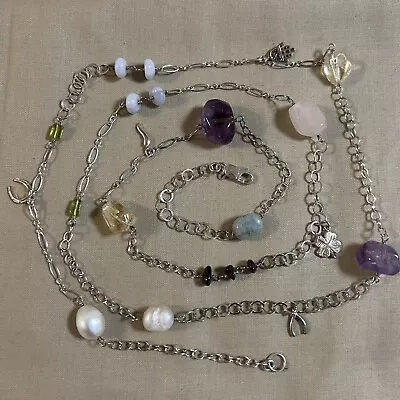 Estate Multi Gemstone Good Luck Charm Sterling Silver Necklace 33 And 5/8 Inch • $75