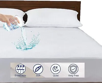 New Waterproof Terry Towel Mattress Protector Fitted Sheet Bed Cover All Sizes • £5.99