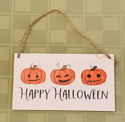 Happy Halloween Pumpkins Sign 6”x 3.5” P Graham Dunn Hanging Cord Wood Fun NEW! • $5.60