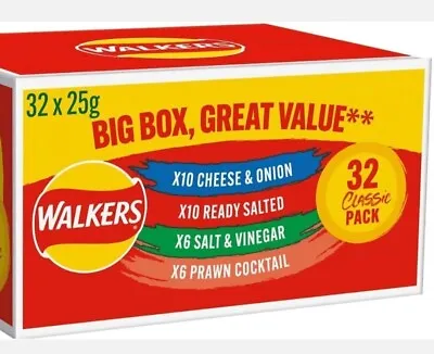 £11.79 • Buy Walkers Variety Pack 32 Classic Crisps Pack Mega Value Box (32x 25g)
