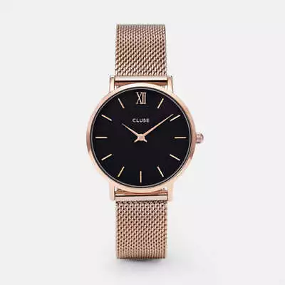 CLUSE Minuit Mesh Rose Gold/Black 33mm Dial CW0101203003 • $169