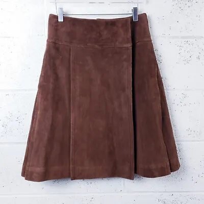 VTG 70's Celine Women's Brown Suede Leather Wrap Skirt A-Line Size 28 • $199.99