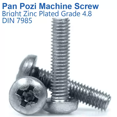 M4 - 4mm PAN HEAD POZI MACHINE SCREW MILD STEEL ZINC PLATED GRADE 4.8 - DIN 7985 • £36.89