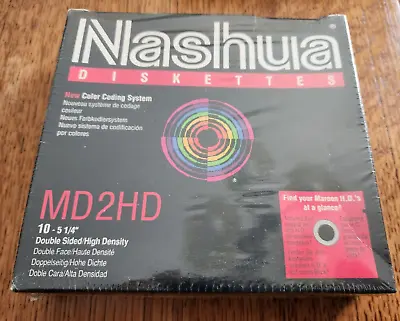 Nashua MD2HD Floppy 5 1/4   Maroon Diskettes 10-Pack USA FACTORY-SEALED • $12.99