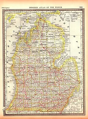  MICHIGAN  Antique Original Map 1883 • $24