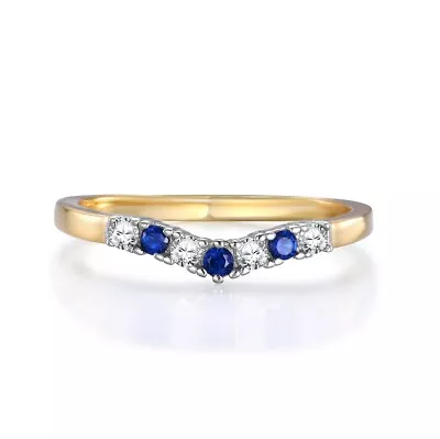 £15.95 • Buy Ladies 9 Carat Gold On Sterling 925 Silver Blue And White Sapphire Wishbone Ring