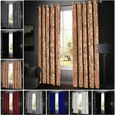 £8.99 • Buy New Modern  Eyelet Ring Top Fully Lined Curtains Crushed Velvet Santiago (Pair)