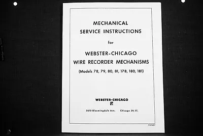  Webster Chicago 78798081180181 Wire Recorder Mechanical Service Manual • $9.99