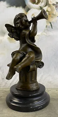 Trumpet Musician Artist Sensual Cherub Angel Bronze Marble Statue Music Room • $99.50