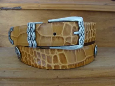 Pga Golf Club Yri Tan Alligator Stamped Leather Belt 31 Silver Tone Hdwe. - Euc • $11.99