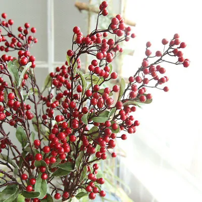 57cm Christmas Red Berry Holly Branch Pine Cone Artificial Flower Xmas Decor NEW • $4.46