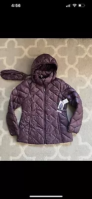 LONDON FOG Violet DETACHABLE HOOD PUFFER QUILTED PACKABLE DOWN JACKET SMALL NEW • $35