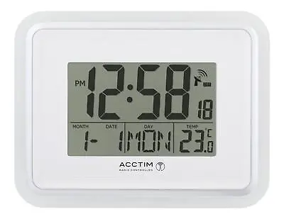 Acctim Silver Delta Radio Controlled Wall Clock Month Date Temperature -74577 • £28.28