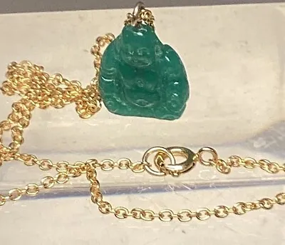 Vintage Green Peking Glass Buddha Pendant On 15” Chain • $12