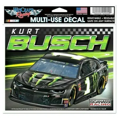  Kurt Busch #1 Monster Energy 4.5  X 5.5  Multi Use Decal Wincraft Free Ship • $7.64