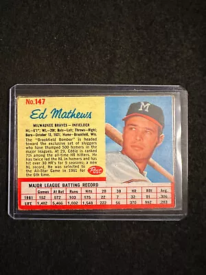 1962 Post Cereal Baseball #147 Ed Matthews Milwaukee Braves🔥⚾️🔥 • $9.99
