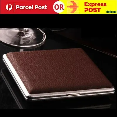 Stainless Steel Pu Brown Cigar Cigarette Tobacco Case Pocket Pouch Holder Box • $6.49