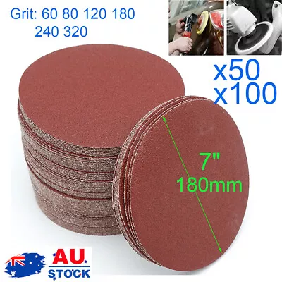 Sanding Discs Hook And Loop Pads 180mm 7  Orbital Sander Sandpaper 60 - 320 Grit • $25.79