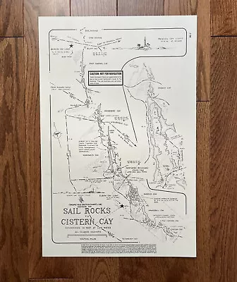 Vintage Bahamas Nautical Sketch Chart Map - Sail Rocks To Cistern Cay - 11x17 • $17