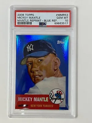 2008 Topps Mickey Mantle Reprint Blue Refractor #MMR53 New York Yankees PSA 10 • $179.99