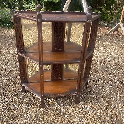 Antique Mahogany Wall Two Tier Shelf Bevelled Mirrors Fretwork Church Salvage • £295