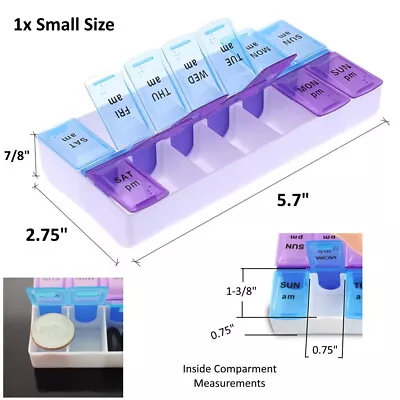 Weekly Pill Organizer Twice A Day 7 Days AM PM Case Medicine Storage Small Size • $6.89