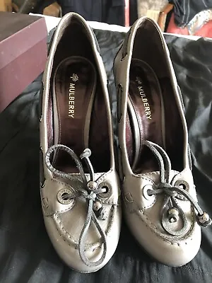 Mulberry Grey Leather High Heel Deck Shoes Size 8 • £70