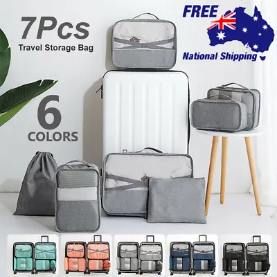 $21.49 • Buy Packing Cubes Travel Pouches Luggage Organiser Clothes Suitcase Storage Bag 7Pcs