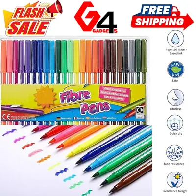 48 Felt Tip Pens Set Fine Fibre Drawing Marker Colouring Art School Colour Kids • £4.99