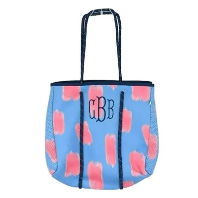 MarleyLilly Neoprene Tote Bag Blue Pink Paintbrush Monogram CBB Lightweight New • $18.83