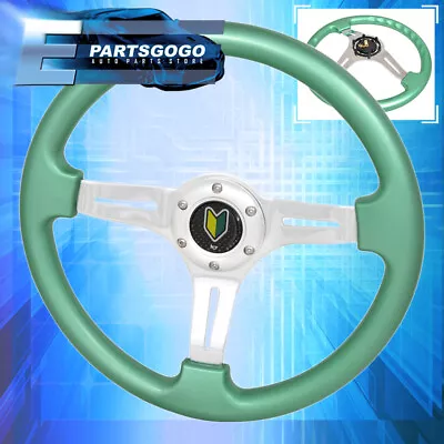 Universal 6 Bolt Mint Green Steering Wheel Silver Center Jdm Wakaba Button • $51.99