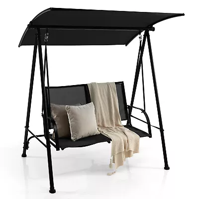 2-Seat Patio Swing Porch Swing W/ Adjustable Canopy For Garden Black • $139.95