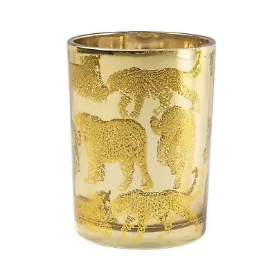 Round Wax Filled Candle Pot With Leopard Print - Gold Tone - 28 Hrs Burn Time • £14.99