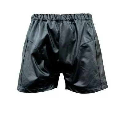 Men's Genuine Leather Boxers Style Shorts Stretchable Waist Retro Black 34  • $33.36