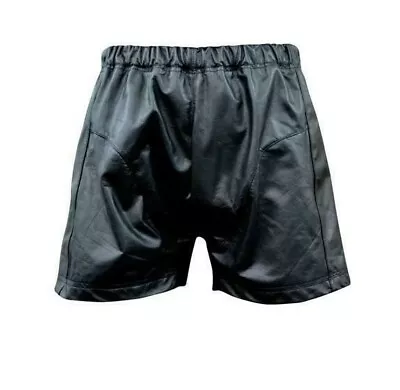 Men's Genuine Leather Boxers Style Shorts Stretchable Waist Retro Black 36  • $32.72