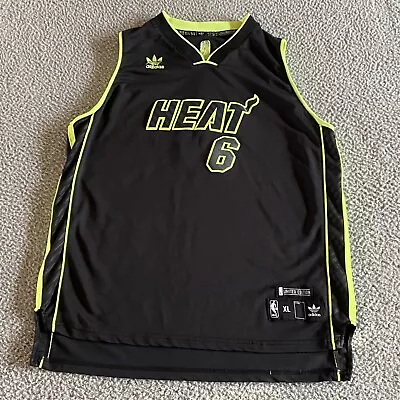 ADIDAS NBA Basketball LEBRON JAMES Miami Heat Limited Black Neon Jersey Youth XL • $33.99