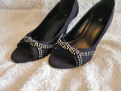 Wallis Ladies Black Diamante Twist High Heel Shoes. Size 6/39. Excel. Cond. • £2.99