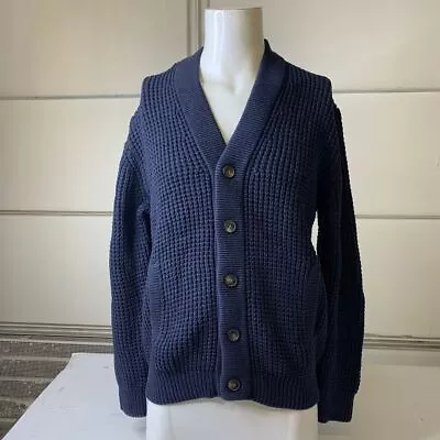 BANANA REPUBLIC Relaxed-Fit Waffle Cardigan Men's Size L Navy Heather • $82.50