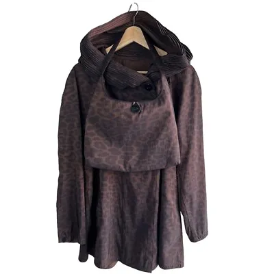 MYCRA PAC Womens Rain Coat & Purse Reversible Hooded Size 0P Brown Leopard Print • $44