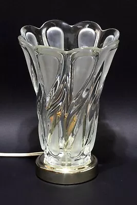 RARE Vintage Heyco Crystal & Frosted Swirl Glass Table Lamp Boudoir Night Light • $30